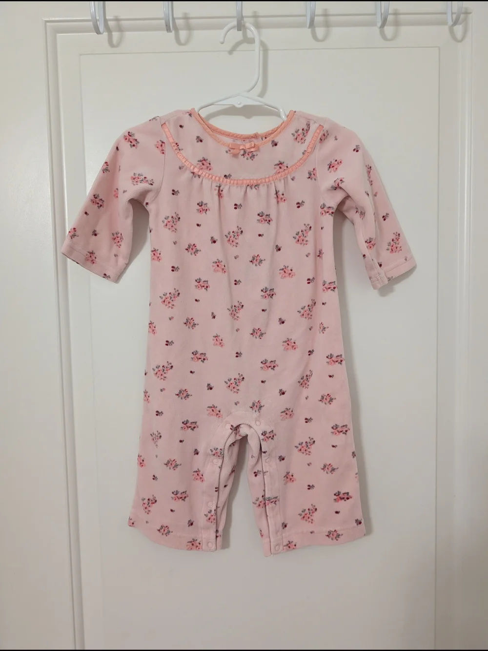 Gymboree Holiday Friends Pink Floral Velour Romper 6-12 Months